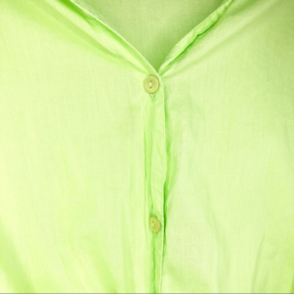 Avenue Lime Button Down Front Tie Crop Top - Picture 5 of 7